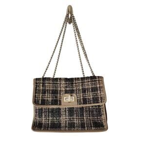 Alma Tonutti Tweed and Leather Chain Strap Shoulder Bag